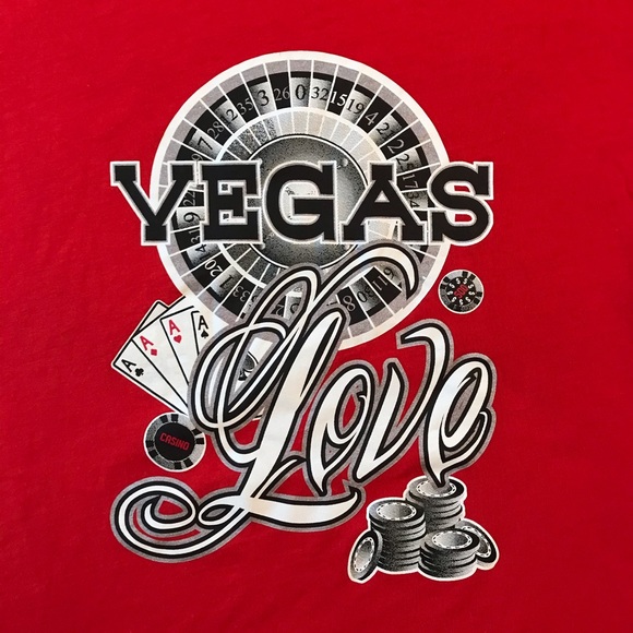 Las Vegas Love Gaming Graphic Tee Adult Size Large Tall Red Tunic Cotton - Picture 2 of 6